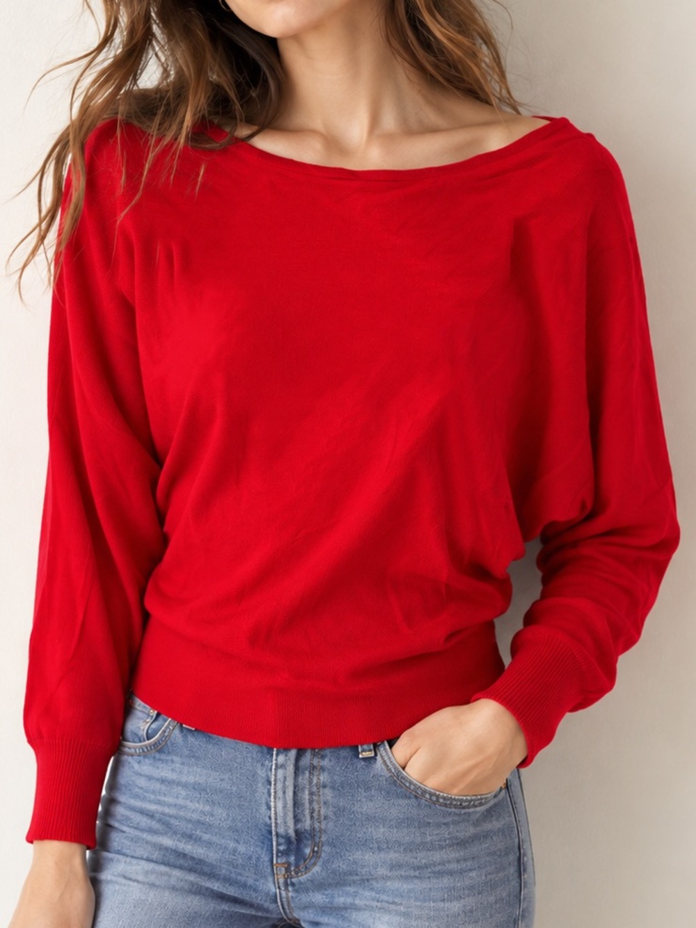 NWOT Cyrus Red Dolman Batwing Wide Neck Sweater Size Small